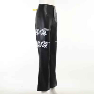 Women Black Leather Streetwear Goth Pants - Leather Loom