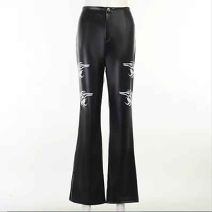 Women Black Leather Streetwear Goth Pants - Leather Loom