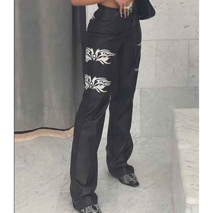 Women Black Leather Streetwear Goth Pants - Leather Loom