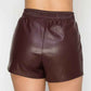 Women Burgundy High Rise Waist Leather Shorts - Leather Loom
