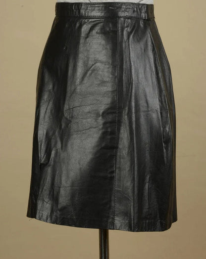 Women Fitted A-Line Genuine Leather Skirt in Black - Leather Loom