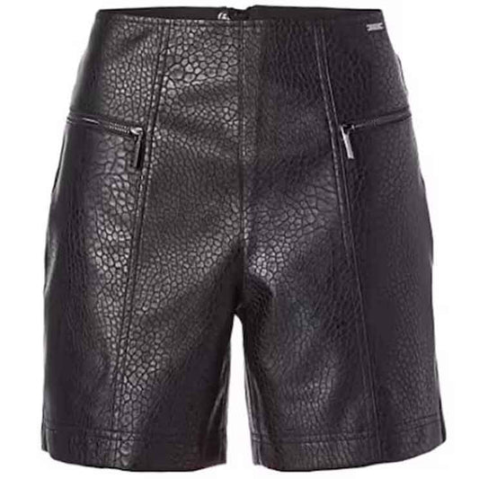 Women Frilled Black Leather Shorts - Leather Loom