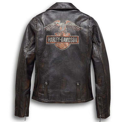 Women Harley Davidson Distressed Leather Biker Jacket - Leather Loom