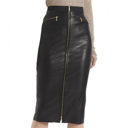 Women Leather Skirt with Front Zip - Leather Loom