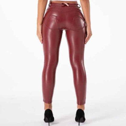 Women Maroon Leather Pants - Leather Loom