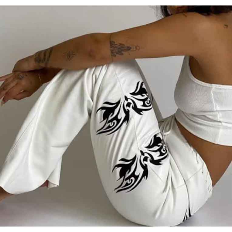 Women White Leather Streetwear Goth Pants - Leather Loom