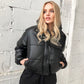 Womens Black Leather Cropped Puffer Jacket - Leather Loom