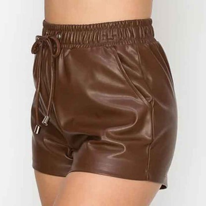 Womens Chocolate High Waist Leather Short - Leather Loom