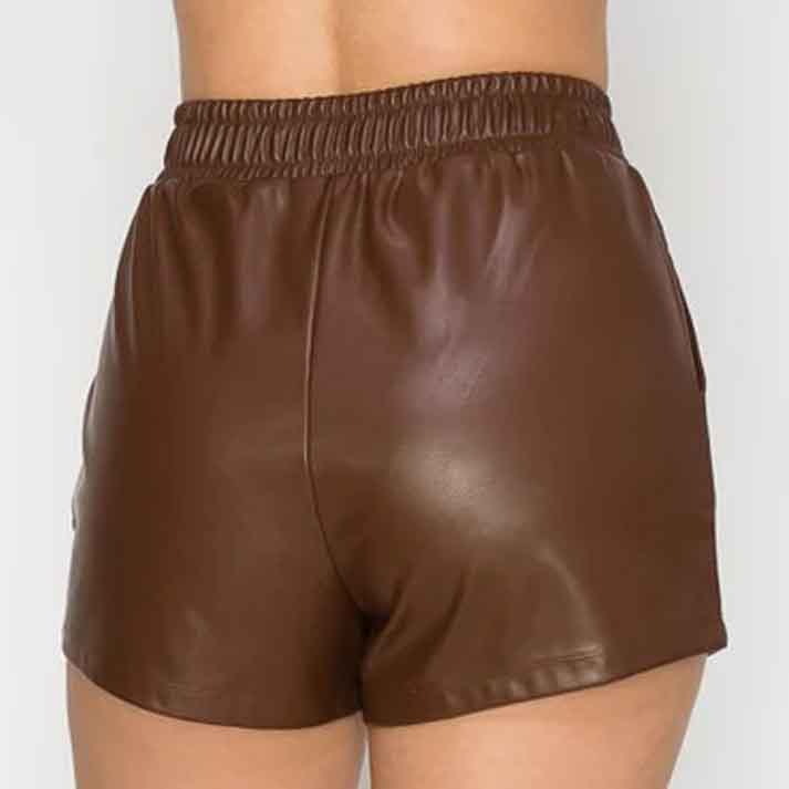 Womens Chocolate High Waist Leather Short - Leather Loom