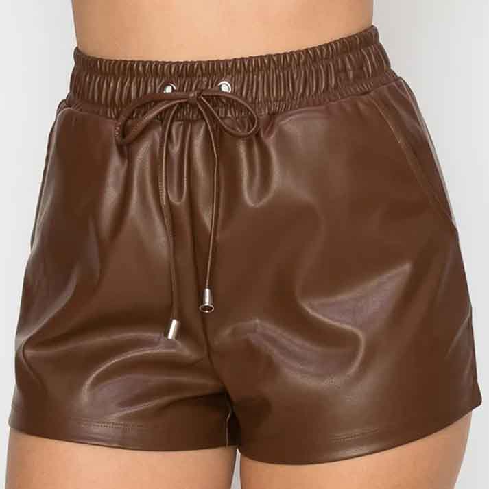 Womens Chocolate High Waist Leather Short - Leather Loom