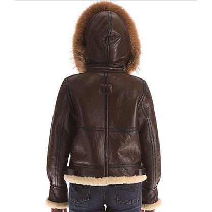 Women's B3 Real Shearling Sheepskin Fur Bomber Leather Flying Aviator Jacket - Leather Loom