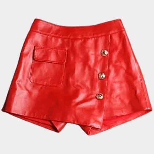 Womens Genuine Leather Short in Red - Leather Loom