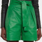 Womens Green Leather Short with Tie Belt - Leather Loom