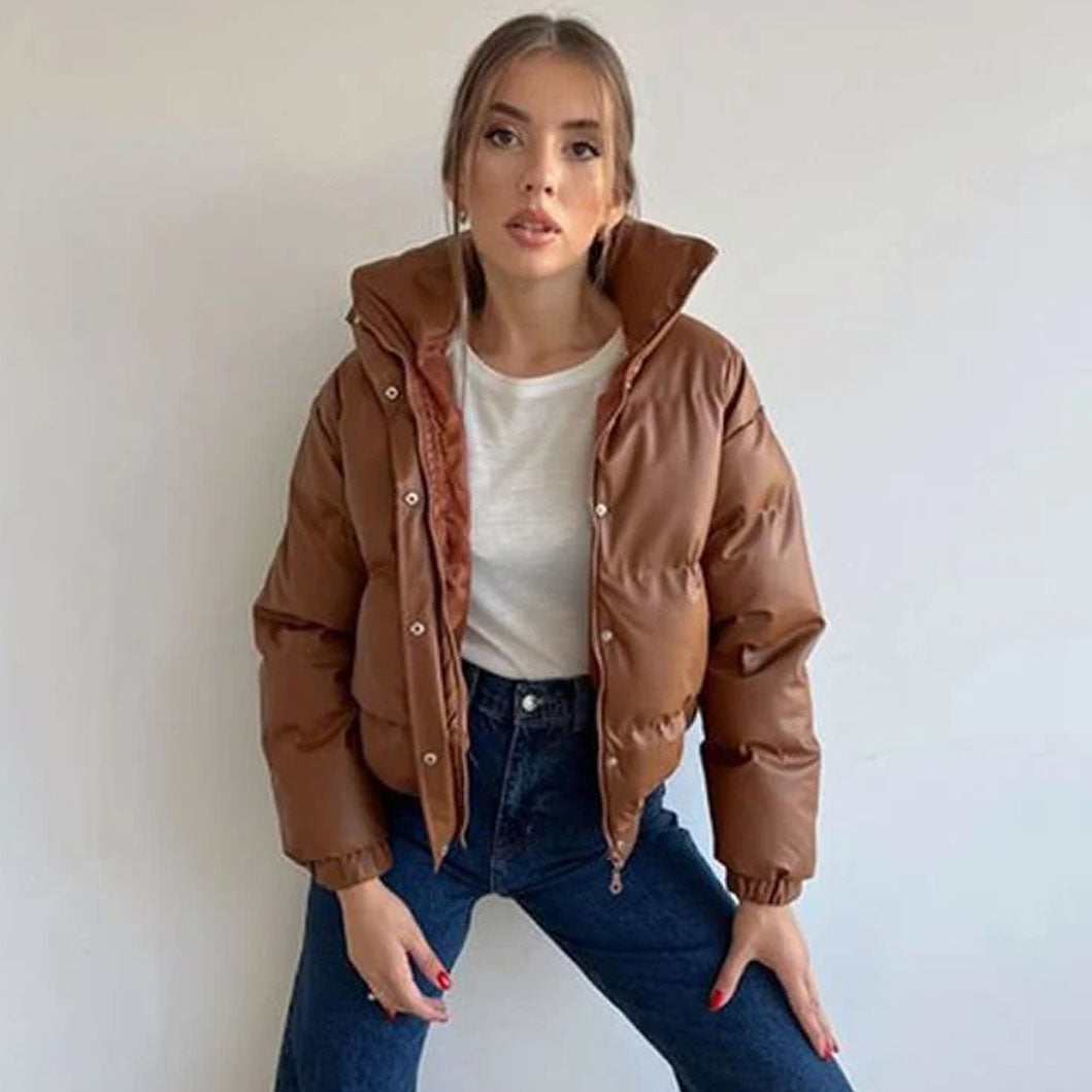 Womens Leather Puffer Jacket in Tan - Leather Loom