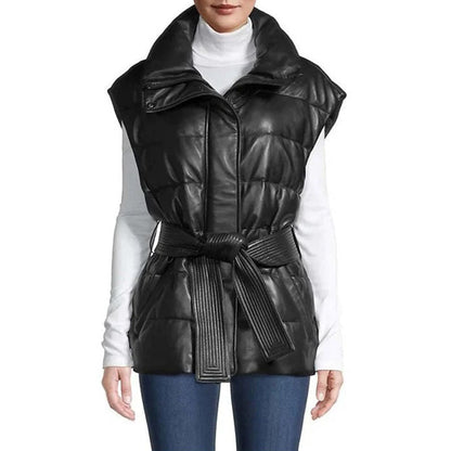 Womens Leather Puffer Vest in Black - Leather Loom