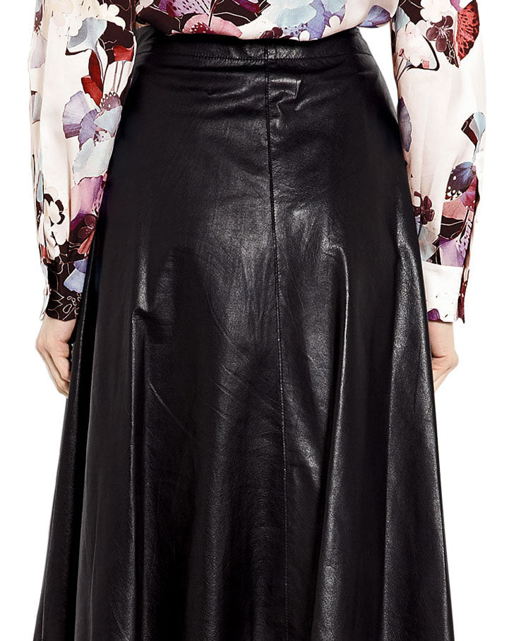 Womens Midi Leather Skirt in Black - Leather Loom