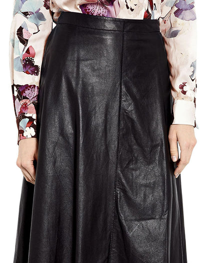 Womens Midi Leather Skirt in Black - Leather Loom