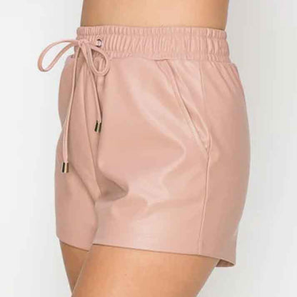 Womens Pink High Waist Leather Short - Leather Loom