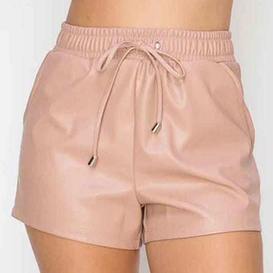 Womens Pink High Waist Leather Short - Leather Loom