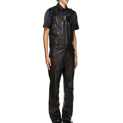 Adjustable Shoulder Straps Men Leather Jumpsuit - Leather Loom