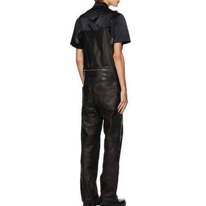 Adjustable Shoulder Straps Men Leather Jumpsuit - Leather Loom