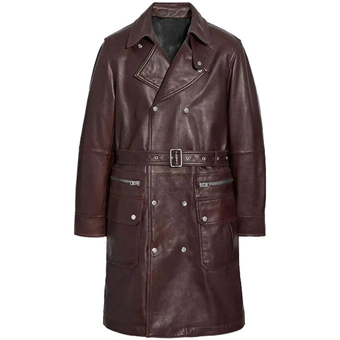 Belted Leather Trench Coat - Leather Loom