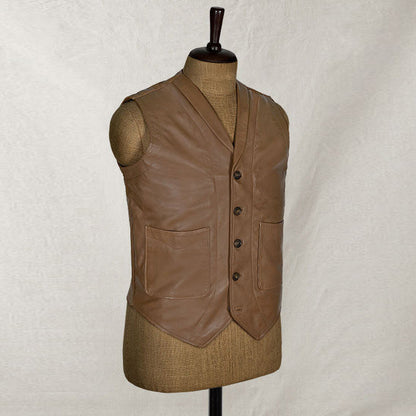 Men's Rock Style Brown Leather Biker Vest - Leather Loom