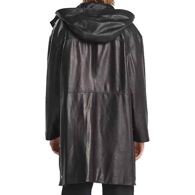 Hooded Leather Trench Coat Black - Leather Loom