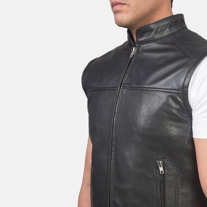 Black Leather Motorcycle Vest For Men - Leather Loom