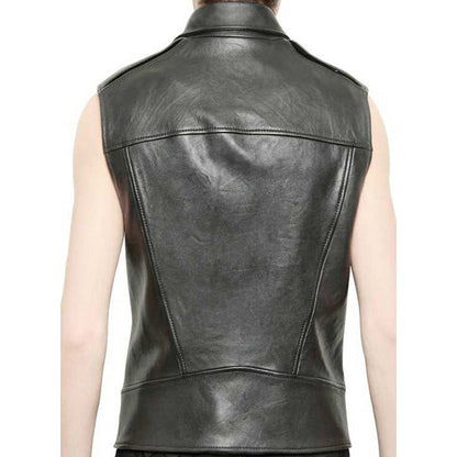 Premium Men’s Black Leather Biker Vest - Leather Loom