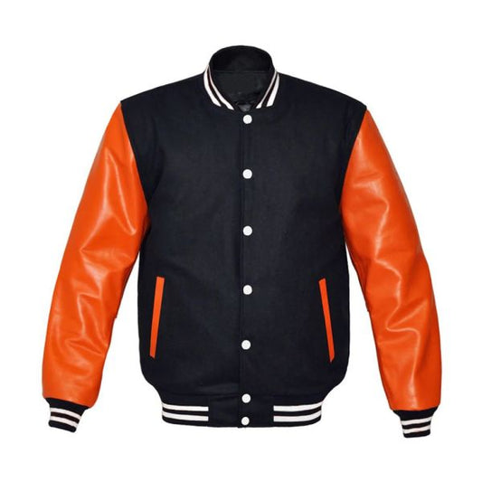Black And Orange Varsity Jacket - Leather Loom