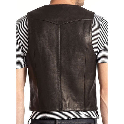 Slim Fit Black Biker Leather Vest Men's - Leather Loom