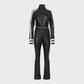 Black Leather Jumpsuit with Contrast Detail Strips