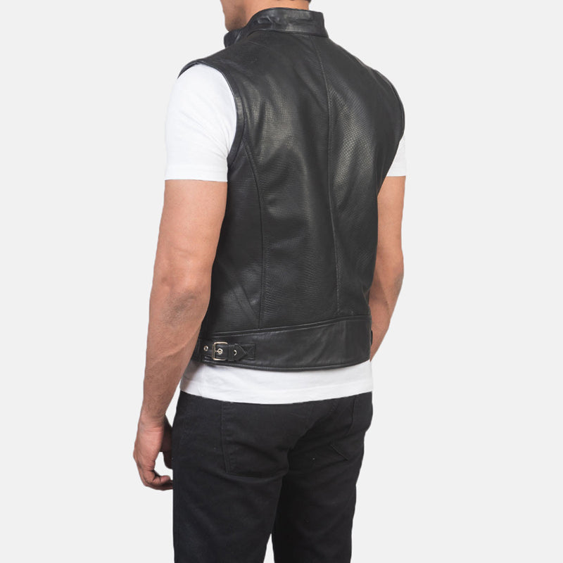 Black Leather Motorcycle Vest For Men - Leather Loom