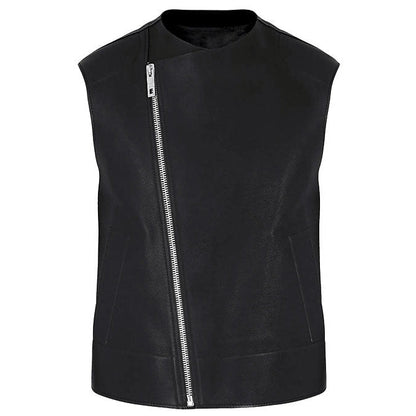 Men’s Black Leather Biker Vest Slim Fit - Leather Loom