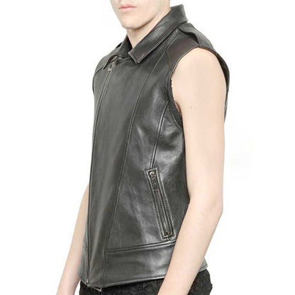 Premium Men’s Black Leather Biker Vest - Leather Loom