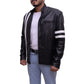 Mens Black Leather Jacket With White Stripes - Leather Loom