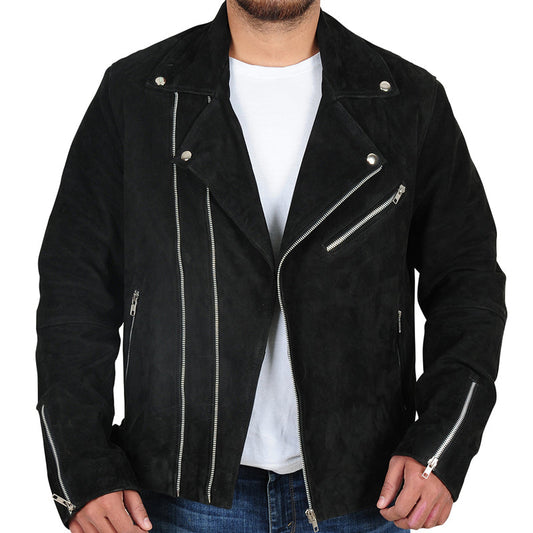 Rocker Style Suede Biker Leather Jacket for Men