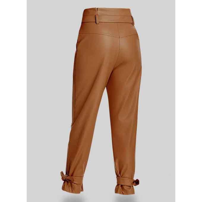 Tied-Cuff Brown Leather Pants For Women - Leather Loom