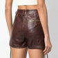 Dark Brown High Waisted Leather Short For Women - Leather Loom