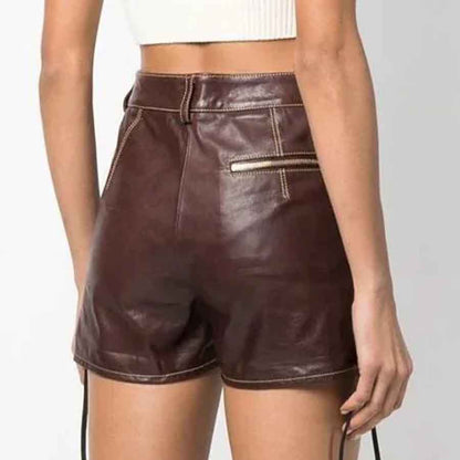 Dark Brown High Waisted Leather Short For Women - Leather Loom