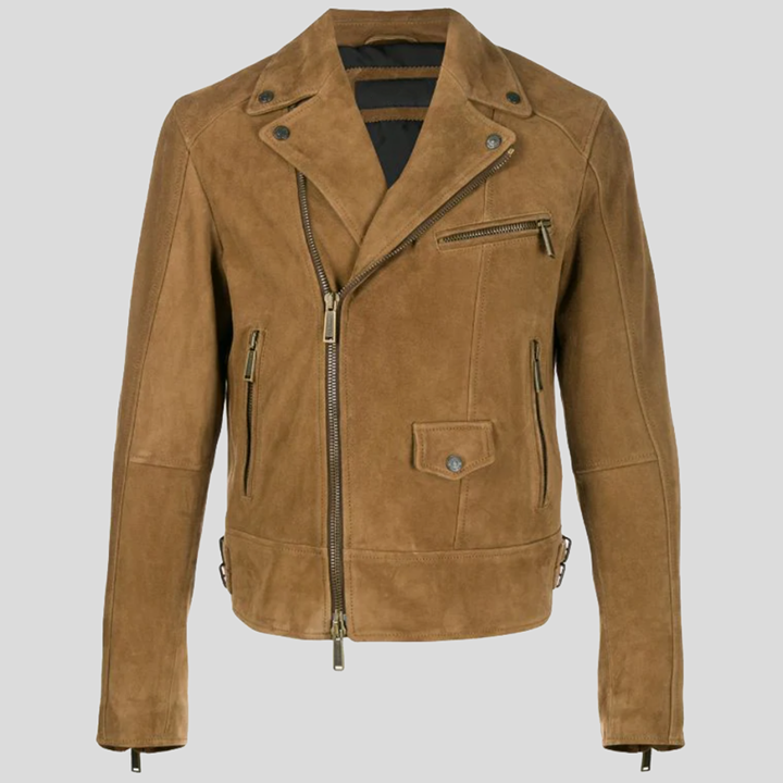 Brown Suede Leather Biker Jacket for Men - Leather Loom