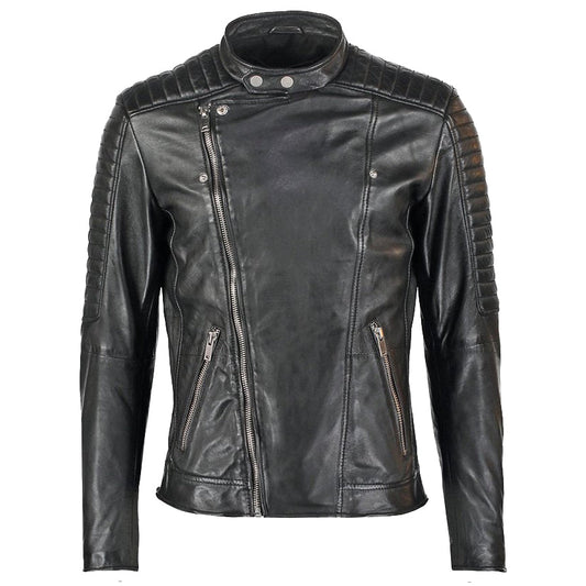 Mens Black Leather Biker Jacket - Leather Loom