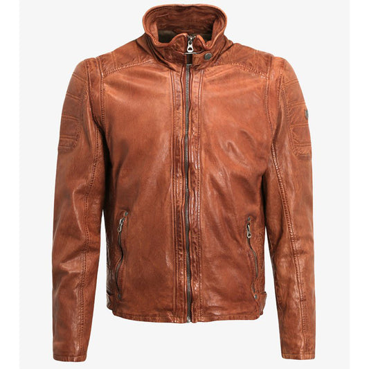 Mens Camel Brown Leather Biker jacket