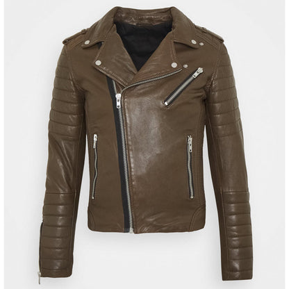 Mens Chocolate Brown Leather Biker Jacket - Leather Loom