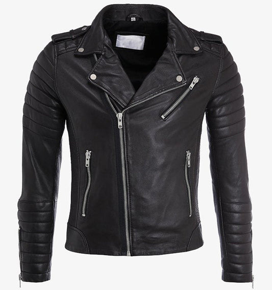 Mens Premium Black Leather Biker Jacket - Leather Loom