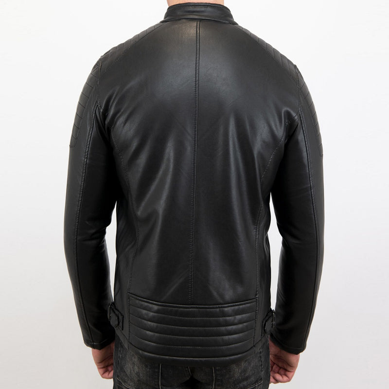 Mens Cafe Racer Biker Leather Jacket - Leather Loom