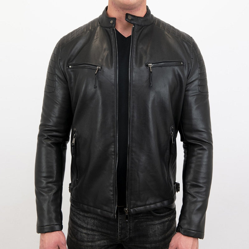 Mens Cafe Racer Biker Leather Jacket - Leather Loom