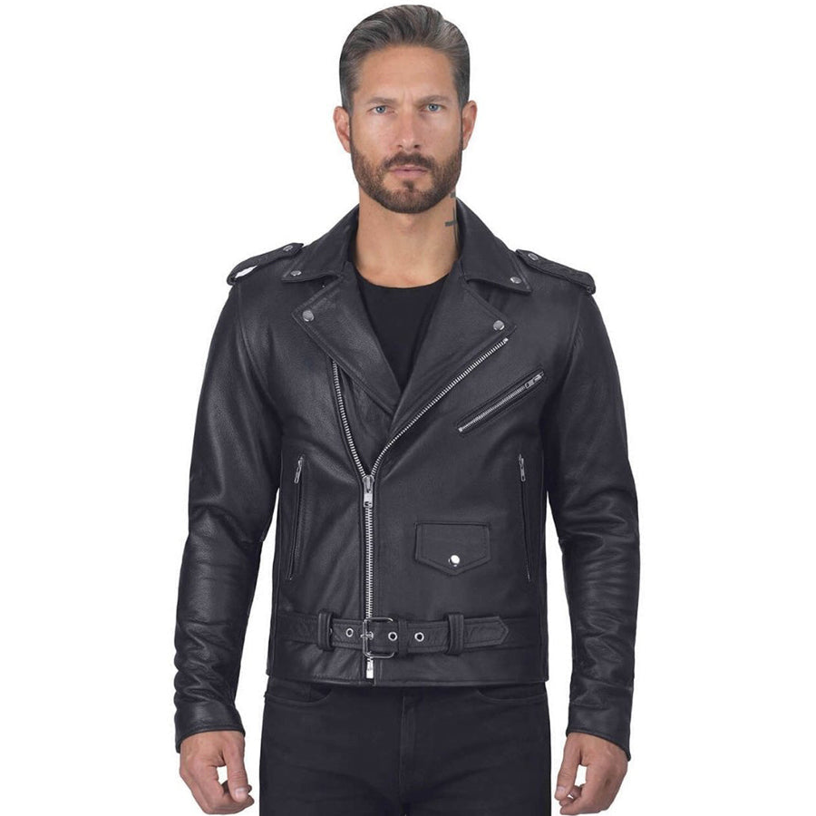Mens Classic Black Motorcycle Leather Biker Jacket - Leather Loom