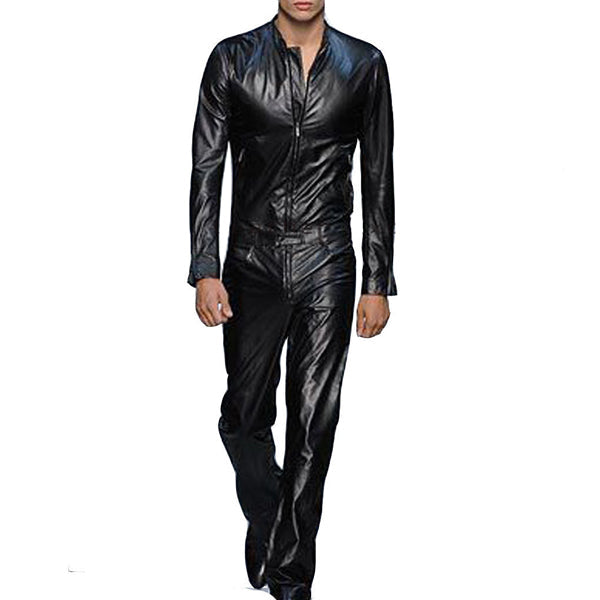 Classic Style Men Leather Runaway Jumpsuit